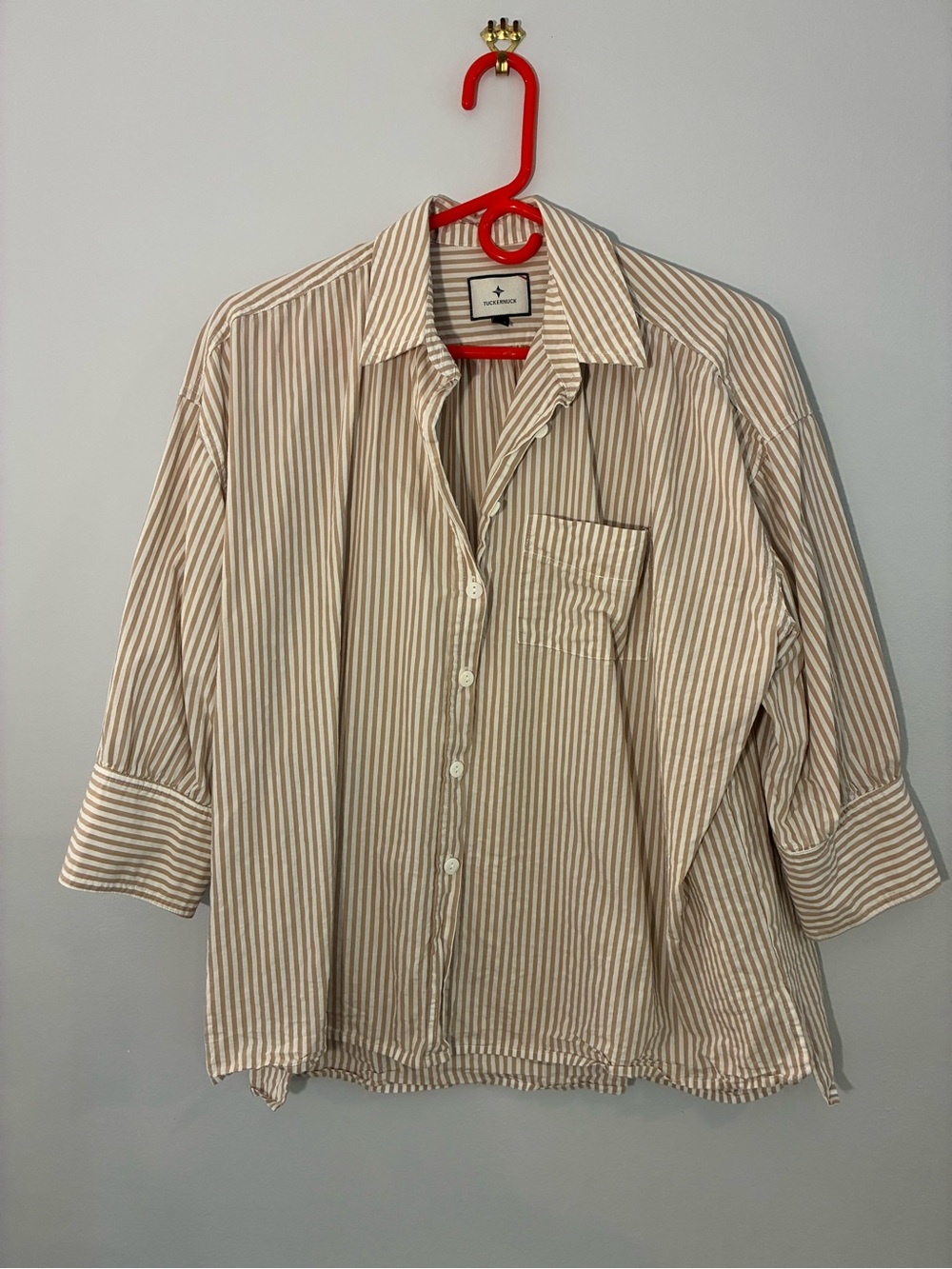 Tuckernuck Beige and Cream Striped Boyfriend Button-Down Shirt
